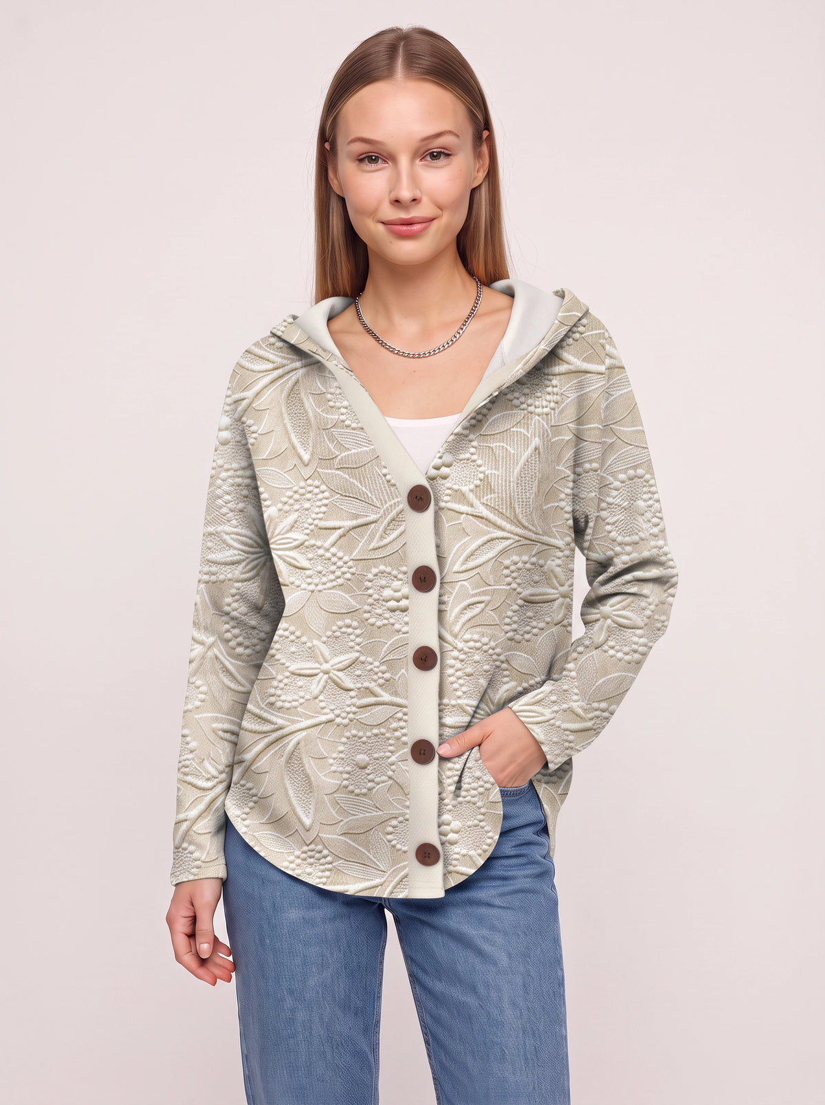 Patchtura Abstract Print Hooded Button-Up Cardigan – Women Casual Bohemian Lightweight Hooded Cardigan
