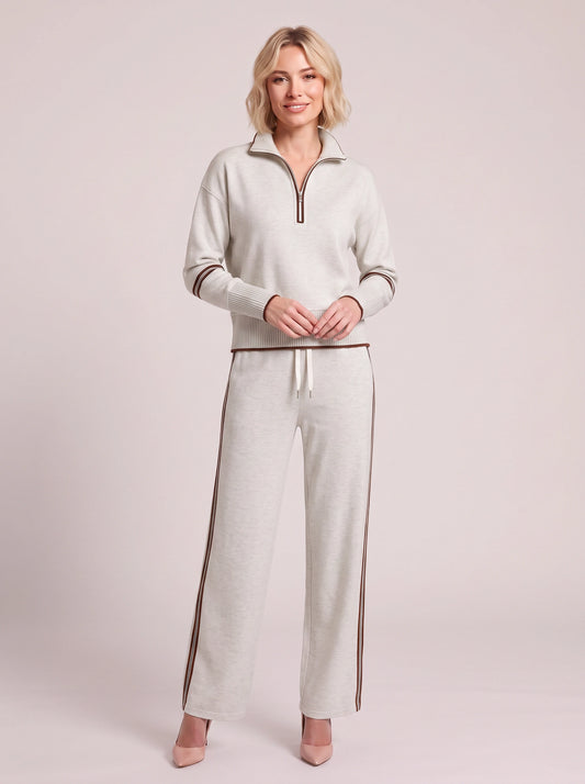 Ribwick Half-Zip Knit Tracksuit Co-Ord Set – Women Loungewear Casual Two Piece Knitted Jogger Tracksuit