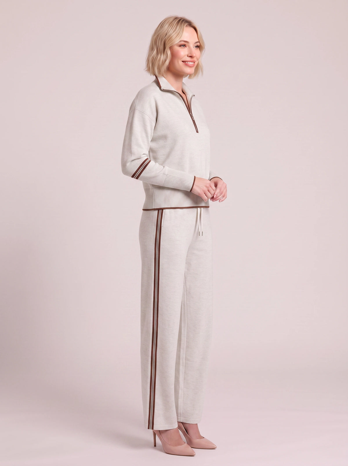 Ribwick Half-Zip Knit Tracksuit Co-Ord Set – Women Loungewear Casual Two Piece Knitted Jogger Tracksuit