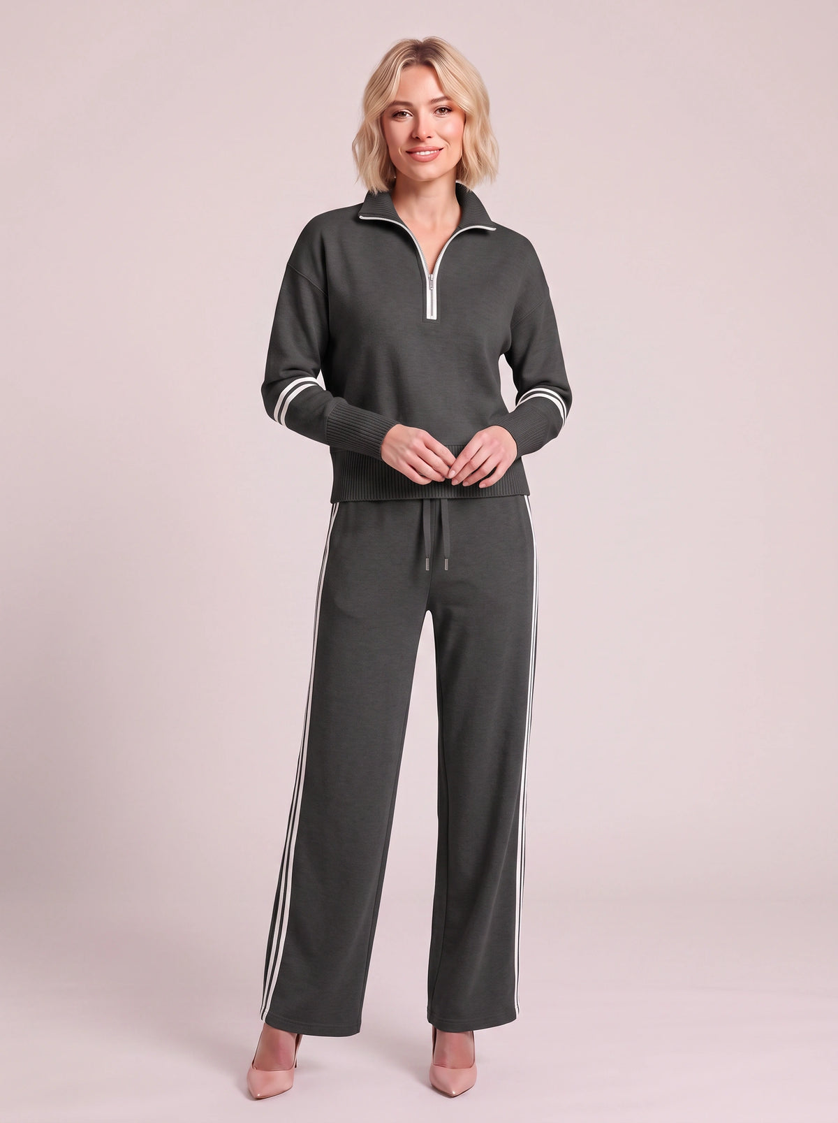 Ribwick Half-Zip Knit Tracksuit Co-Ord Set – Women Loungewear Casual Two Piece Knitted Jogger Tracksuit