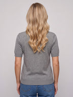 Bottura Round-Neck Short Sleeve Cardigan – Ribbed Knit Women Casual Office Work Autumn Button-Front Cardigan