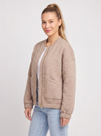 Floralief Quilted Bomber Jacket – Taupe Padded Bomber Jacket Womens Casual Autumn Lightweight Floral Embossed Coat