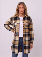 Carrowlyn Longline Check Shacket – Oversized Flannel Shirts Women Autumn Casual Ladies Checked Shirt Jacket