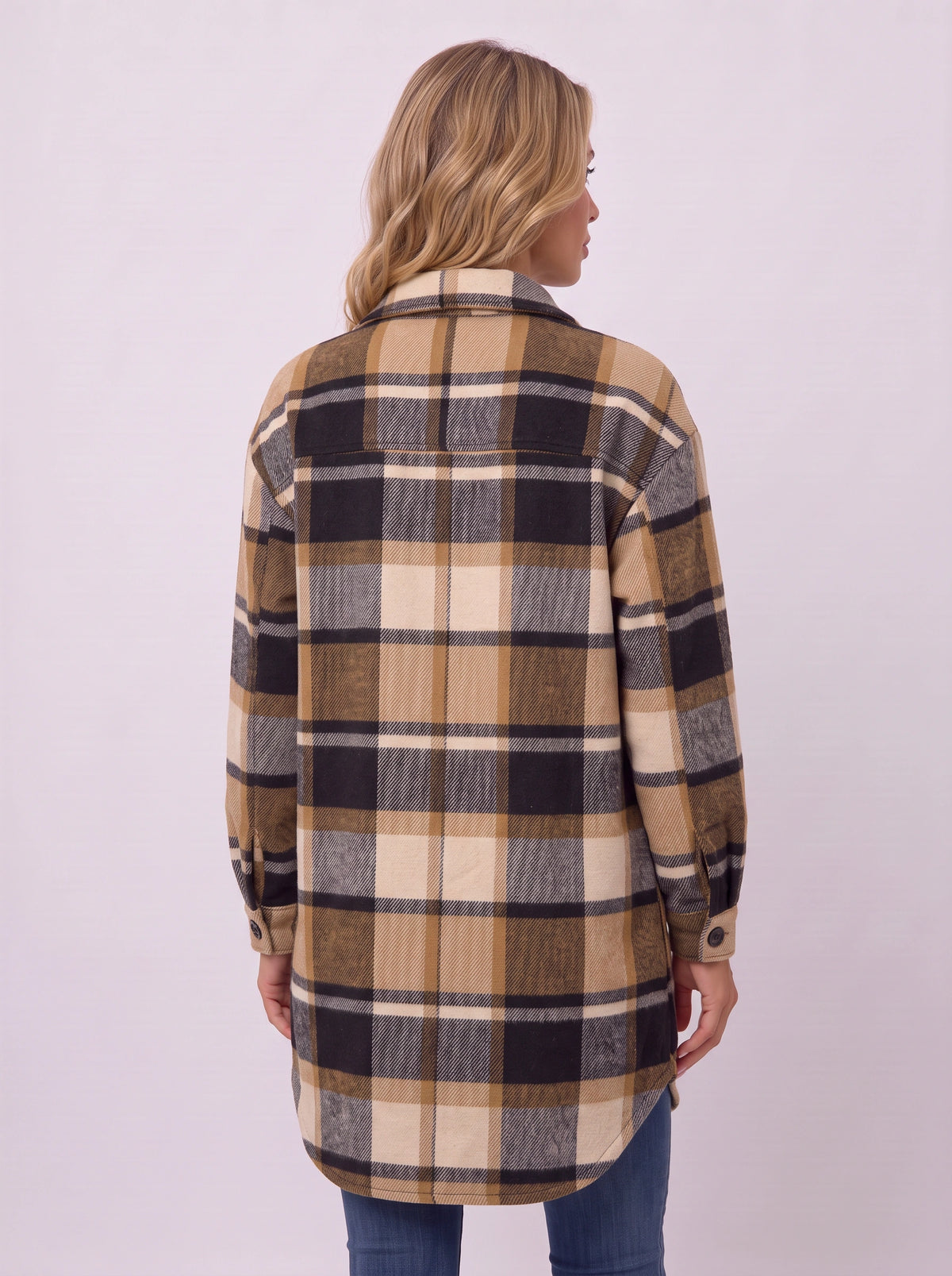 Carrowlyn Longline Check Shacket – Oversized Flannel Shirts Women Autumn Casual Ladies Checked Shirt Jacket
