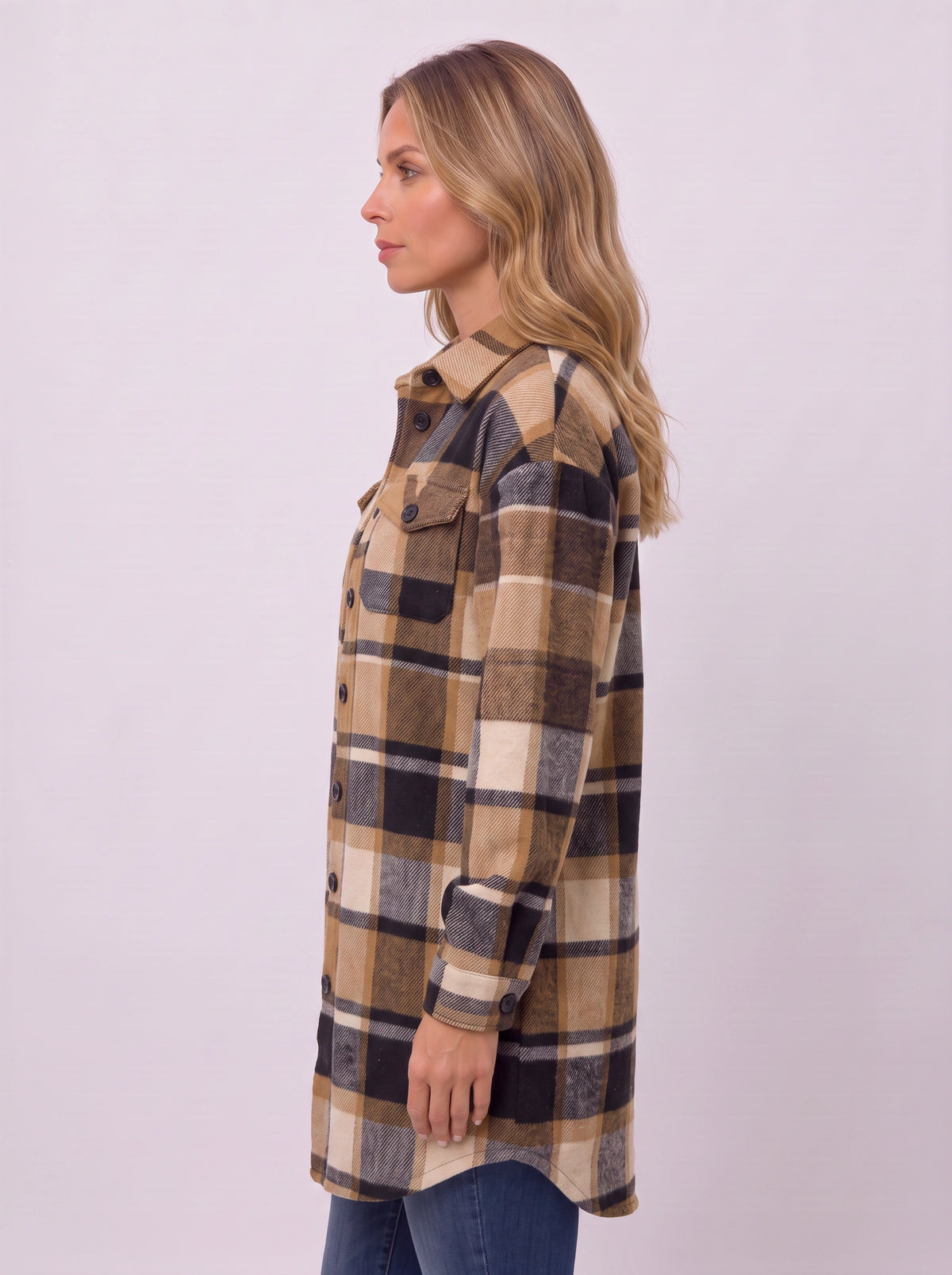 Carrowlyn Longline Check Shacket – Oversized Flannel Shirts Women Autumn Casual Ladies Checked Shirt Jacket