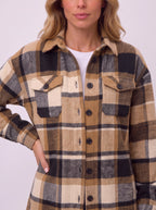 Carrowlyn Longline Check Shacket – Oversized Flannel Shirts Women Autumn Casual Ladies Checked Shirt Jacket