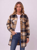 Carrowlyn Longline Check Shacket – Oversized Flannel Shirts Women Autumn Casual Ladies Checked Shirt Jacket