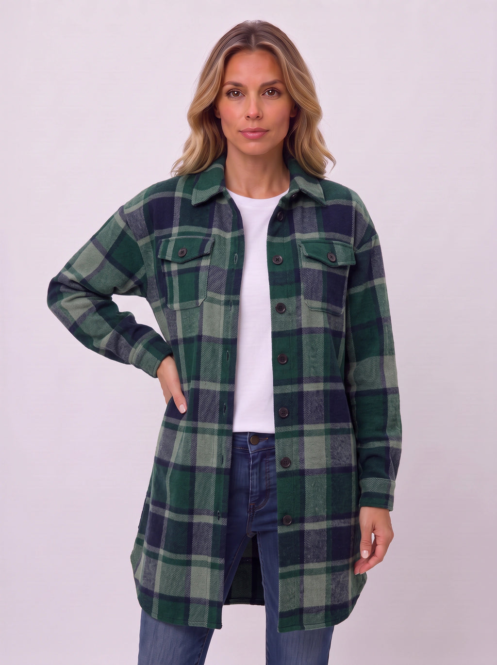 Carrowlyn Longline Check Shacket – Oversized Flannel Shirts Women Autumn Casual Ladies Checked Shirt Jacket