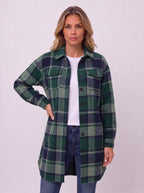 Carrowlyn Longline Check Shacket – Oversized Flannel Shirts Women Autumn Casual Ladies Checked Shirt Jacket