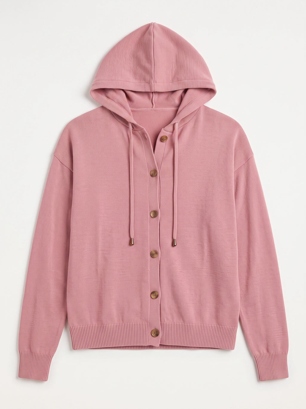 Casella Hooded Button-Front Cardigan – Ribbed Knit Women Casual Autumn Loungewear Hooded Cardigan