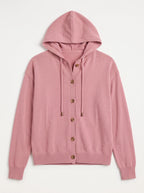 Casella Hooded Button-Front Cardigan – Ribbed Knit Women Casual Autumn Loungewear Hooded Cardigan