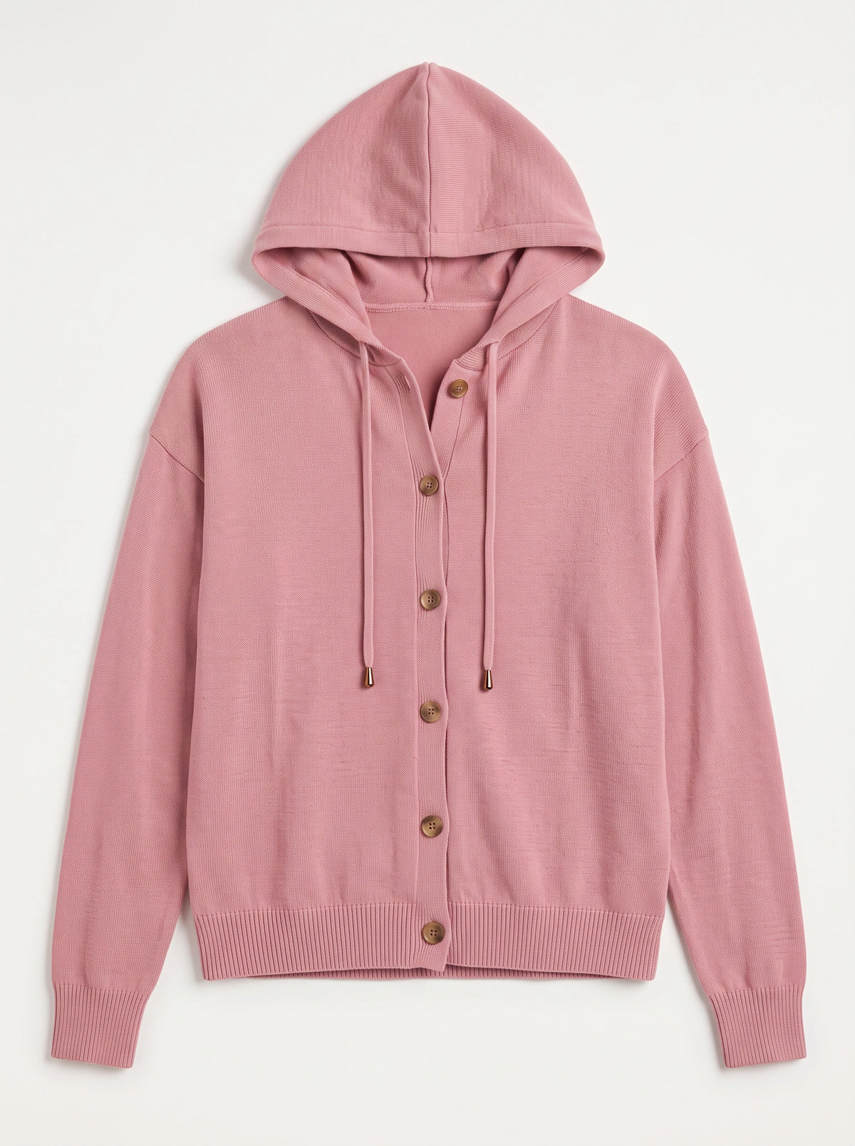 Casella Hooded Button-Front Cardigan – Ribbed Knit Women Casual Autumn Loungewear Hooded Cardigan