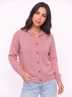Casella Hooded Button-Front Cardigan – Ribbed Knit Women Casual Autumn Loungewear Hooded Cardigan