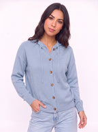 Casella Hooded Button-Front Cardigan – Ribbed Knit Women Casual Autumn Loungewear Hooded Cardigan