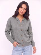 Casella Hooded Button-Front Cardigan – Ribbed Knit Women Casual Autumn Loungewear Hooded Cardigan