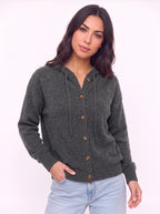 Casella Hooded Button-Front Cardigan – Ribbed Knit Women Casual Autumn Loungewear Hooded Cardigan