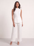 Linica Sleeveless Collar Shirt Wide-Leg Trouser Set – Women Linen Co-Ord Office Smart Casual Tailored Two Piece