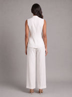 Linica Sleeveless Collar Shirt Wide-Leg Trouser Set – Women Linen Co-Ord Office Smart Casual Tailored Two Piece