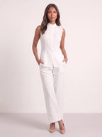 Linica Sleeveless Collar Shirt Wide-Leg Trouser Set – Women Linen Co-Ord Office Smart Casual Tailored Two Piece