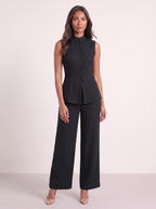 Linica Sleeveless Collar Shirt Wide-Leg Trouser Set – Women Linen Co-Ord Office Smart Casual Tailored Two Piece