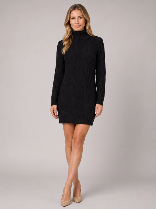 Tressian Cable Knit Turtleneck Mini Dress – Sweater Dress Women Winter Party Casual Knitted Mini Dress