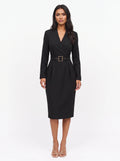 Cintura Belted Wrap Midi Dress – Wrap Dress Women Long Sleeve Office Formal Tailored Midi Dress