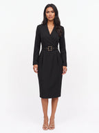 Cintura Belted Wrap Midi Dress – Wrap Dress Women Long Sleeve Office Formal Tailored Midi Dress