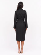 Cintura Belted Wrap Midi Dress – Wrap Dress Women Long Sleeve Office Formal Tailored Midi Dress