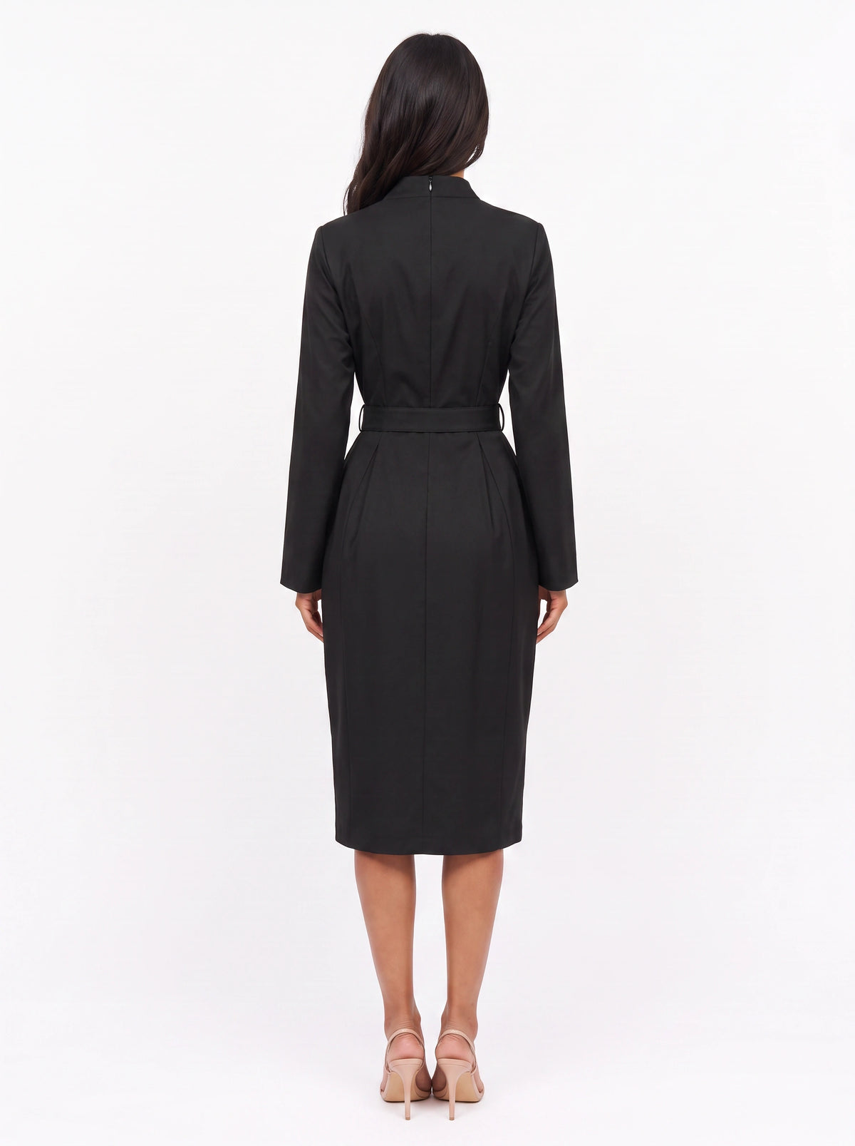 Cintura Belted Wrap Midi Dress – Wrap Dress Women Long Sleeve Office Formal Tailored Midi Dress