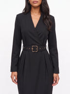 Cintura Belted Wrap Midi Dress – Wrap Dress Women Long Sleeve Office Formal Tailored Midi Dress