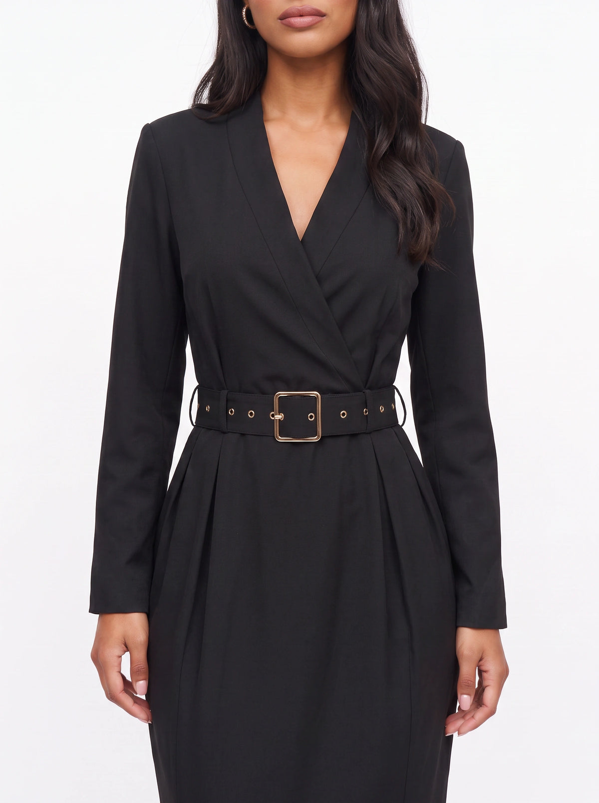 Cintura Belted Wrap Midi Dress – Wrap Dress Women Long Sleeve Office Formal Tailored Midi Dress