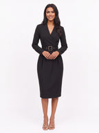 Cintura Belted Wrap Midi Dress – Wrap Dress Women Long Sleeve Office Formal Tailored Midi Dress