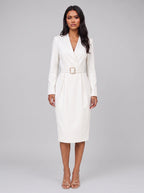 Cintura Belted Wrap Midi Dress – Wrap Dress Women Long Sleeve Office Formal Tailored Midi Dress