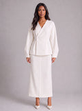 Ivoire Double-Breasted Blazer Maxi Skirt Co-Ord Set – White Tailored Women Formal Wedding Guest Office Blazer