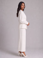 Ivoire Double-Breasted Blazer Maxi Skirt Co-Ord Set – White Tailored Women Formal Wedding Guest Office Blazer