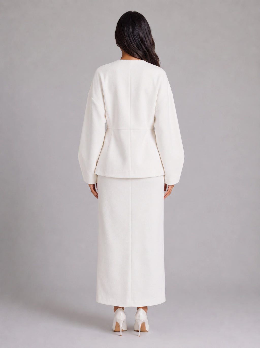 Ivoire Double-Breasted Blazer Maxi Skirt Co-Ord Set – White Tailored Women Formal Wedding Guest Office Blazer