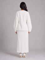 Ivoire Double-Breasted Blazer Maxi Skirt Co-Ord Set – White Tailored Women Formal Wedding Guest Office Blazer