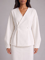 Ivoire Double-Breasted Blazer Maxi Skirt Co-Ord Set – White Tailored Women Formal Wedding Guest Office Blazer