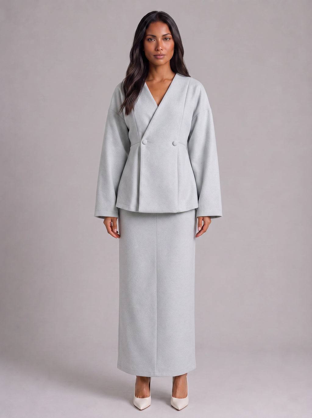 Ivoire Double-Breasted Blazer Maxi Skirt Co-Ord Set – White Tailored Women Formal Wedding Guest Office Blazer