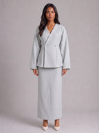 Ivoire Double-Breasted Blazer Maxi Skirt Co-Ord Set – White Tailored Women Formal Wedding Guest Office Blazer