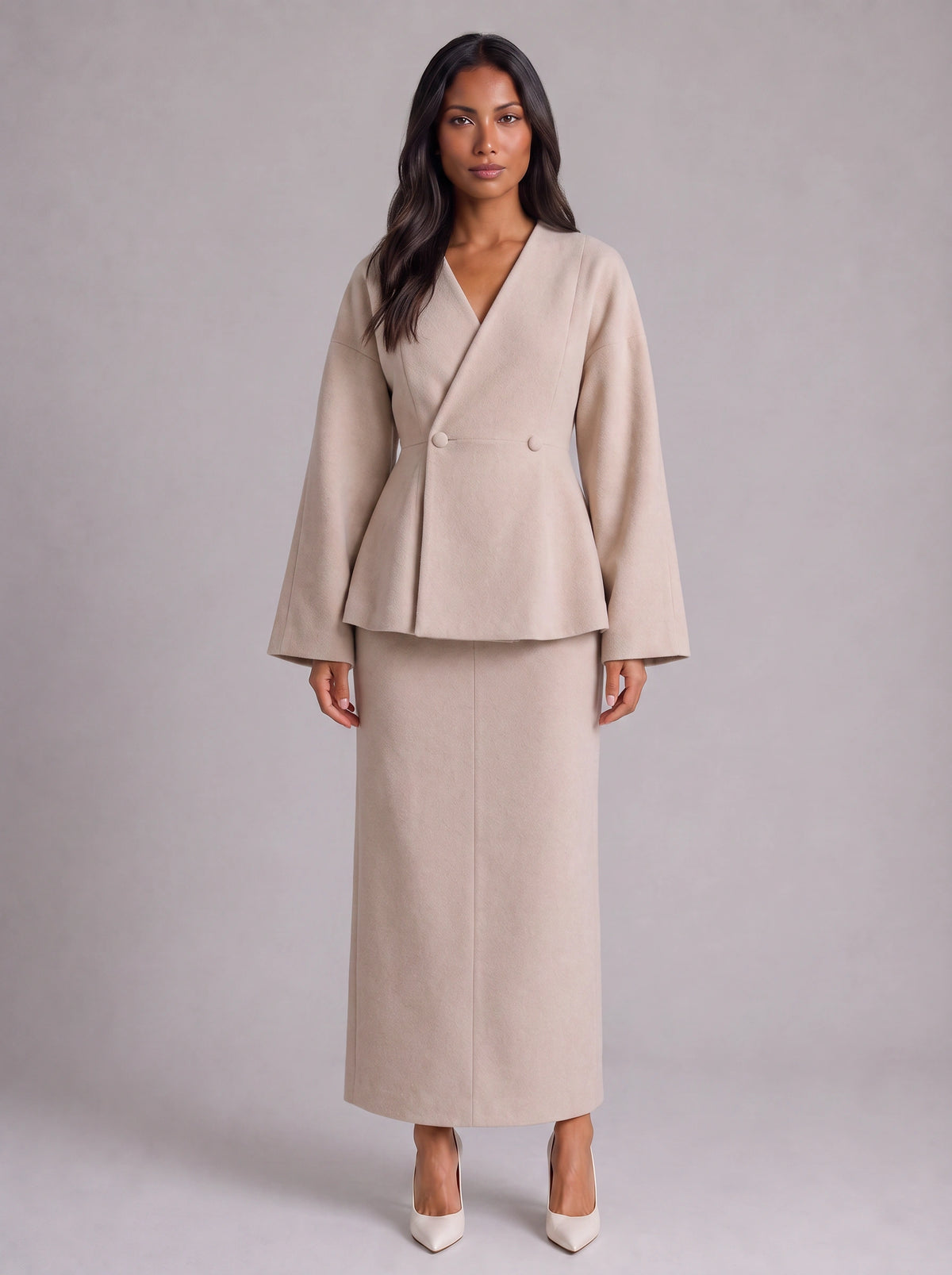 Ivoire Double-Breasted Blazer Maxi Skirt Co-Ord Set – White Tailored Women Formal Wedding Guest Office Blazer
