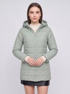 Quilfort Hooded Puffer Jacket – Longline Padded Coat Women Winter Casual Outerwear Zip Front Jacket