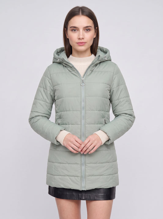 Quilfort Hooded Puffer Jacket – Longline Padded Coat Women Winter Casual Outerwear Zip Front Jacket