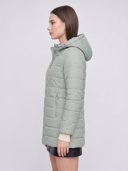 Quilfort Hooded Puffer Jacket – Longline Padded Coat Women Winter Casual Outerwear Zip Front Jacket