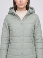 Quilfort Hooded Puffer Jacket – Longline Padded Coat Women Winter Casual Outerwear Zip Front Jacket