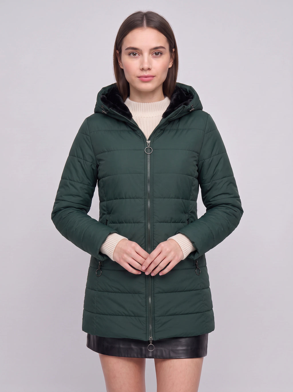 Quilfort Hooded Puffer Jacket – Longline Padded Coat Women Winter Casual Outerwear Zip Front Jacket