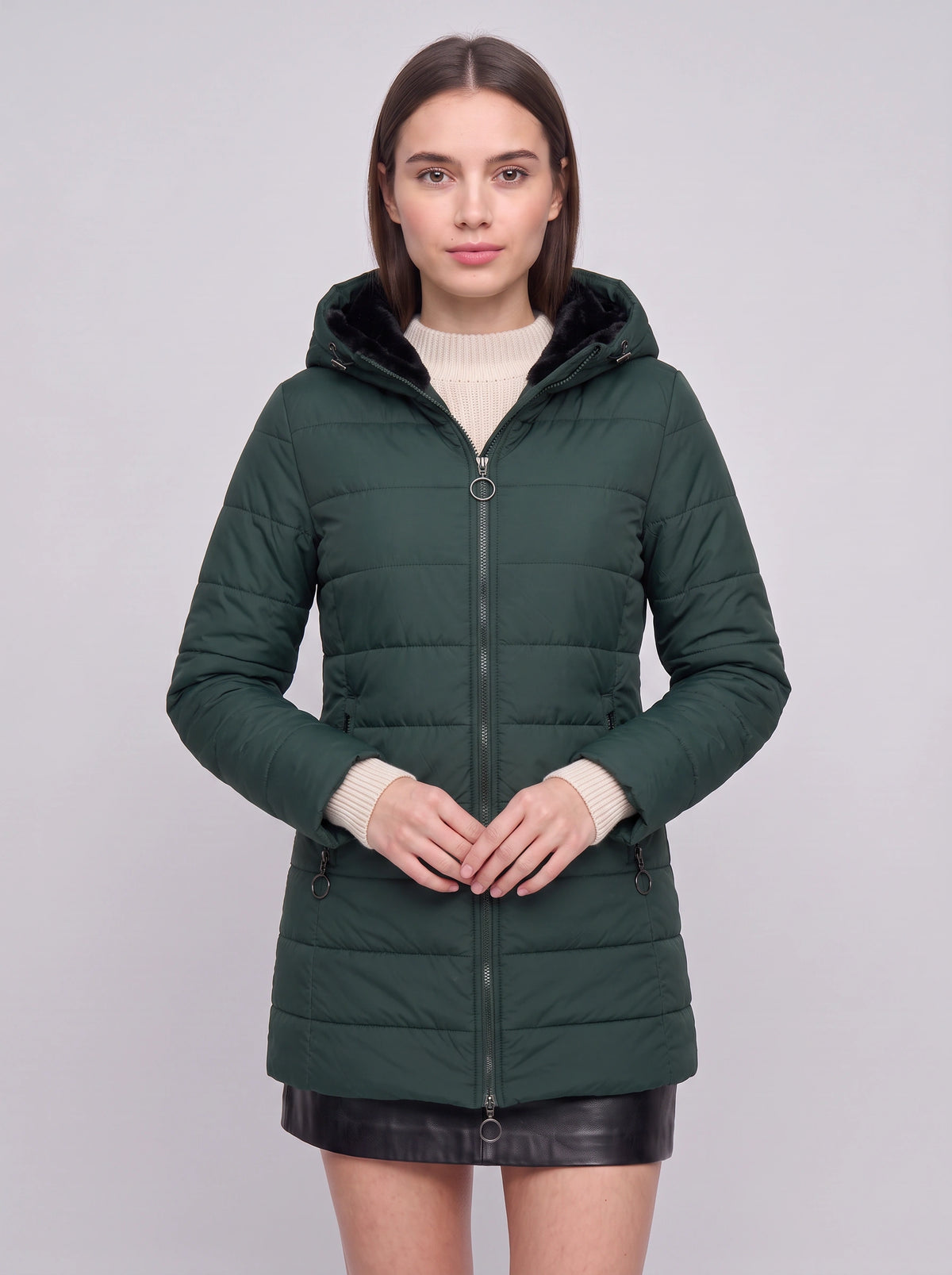Quilfort Hooded Puffer Jacket – Longline Padded Coat Women Winter Casual Outerwear Zip Front Jacket