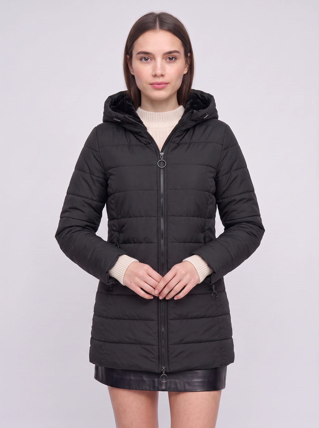 Quilfort Hooded Puffer Jacket – Longline Padded Coat Women Winter Casual Outerwear Zip Front Jacket