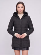 Quilfort Hooded Puffer Jacket – Longline Padded Coat Women Winter Casual Outerwear Zip Front Jacket