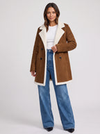 Sherlyn Double-Breasted Sherpa Coat – Faux Suede Fleece Lined Women Longline Winter Coat